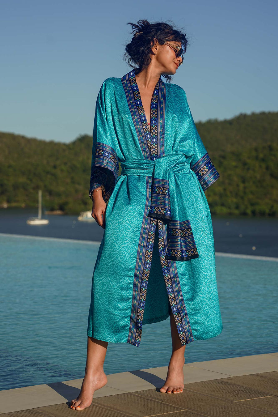 Pacific Islands Lagoon Long Kimono Robe