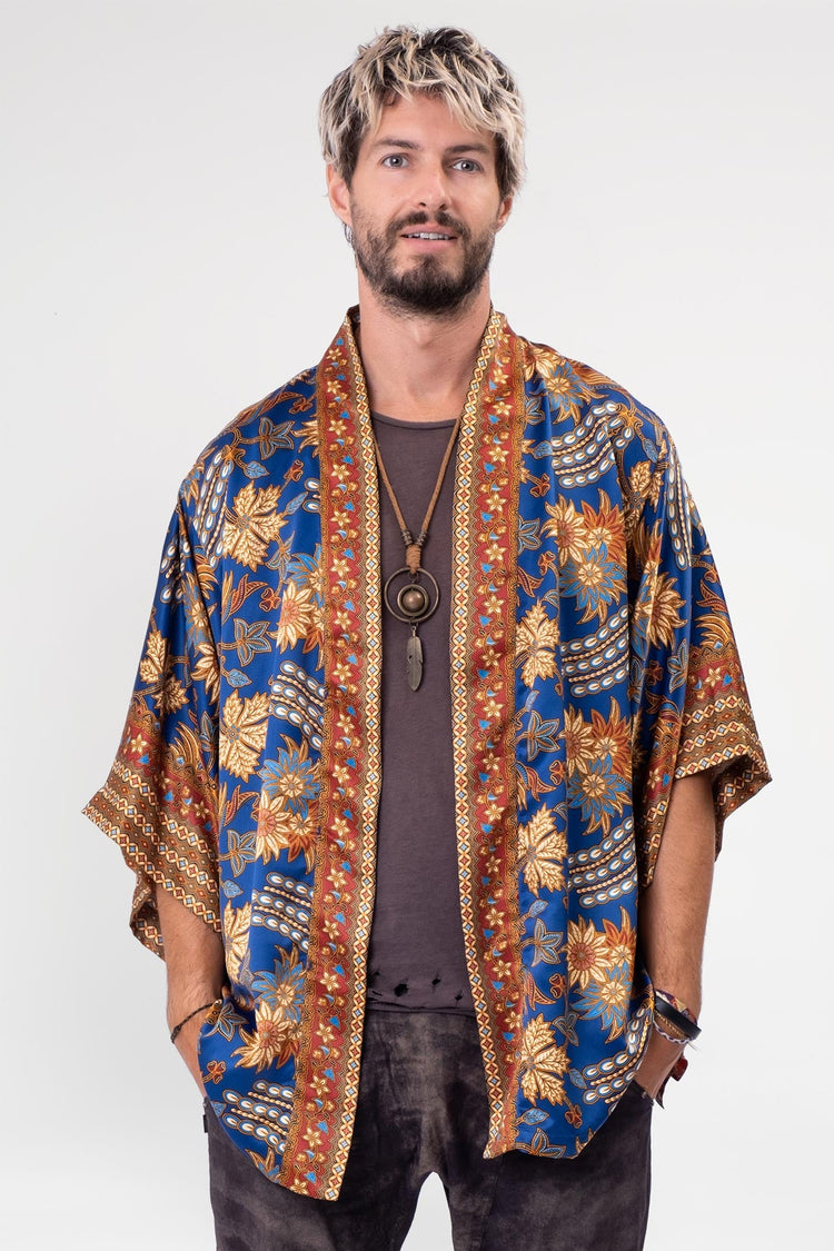 A luxurious deep royal blue kimono named "Palay," inspired by the rich hues of rice fields, showcasing the elegance and beauty of traditional filipino elements.